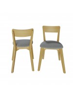 2 Cadeiras de madeira cor mel e estofado cinza | Coleção Scandian